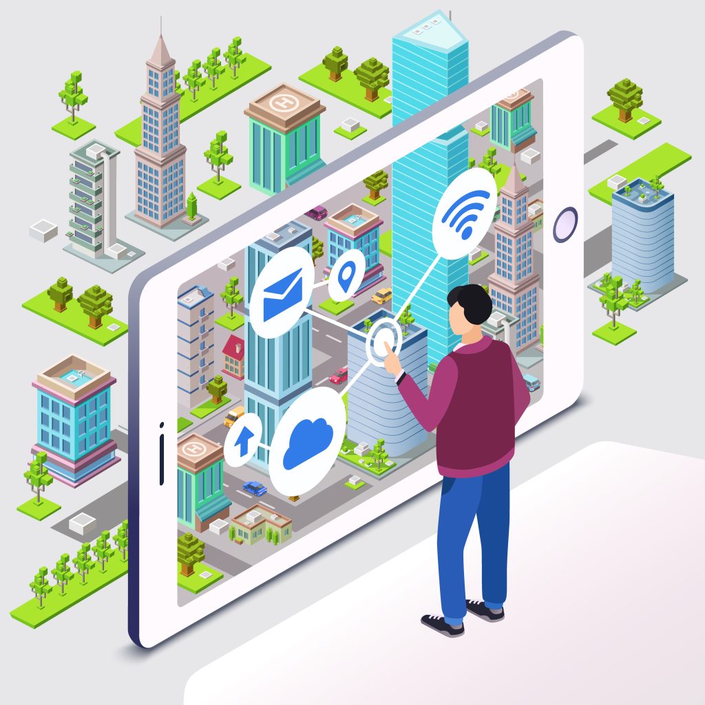 Man watching mobile apps in a green city to show sustainable mobile app development in Pune