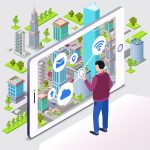 Man watching mobile apps in a green city to show sustainable mobile app development in Pune