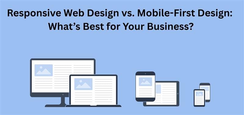 Website design on desktop, tablet and mobile screen to compare responsive web design vs mobile first web design using AI in web development